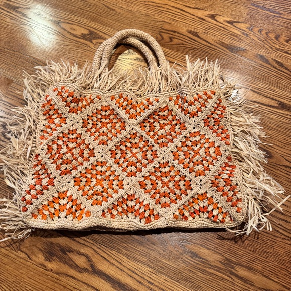 Eilaf Crochet Najoom Tote Orange & Tan - Picture 4 of 7